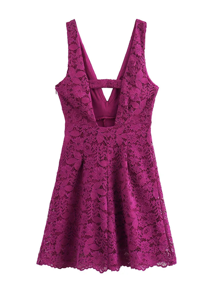 Cocktail Dresses- Romance V-neck Lace Mini Dress for Cocktails- - IndioGear.com