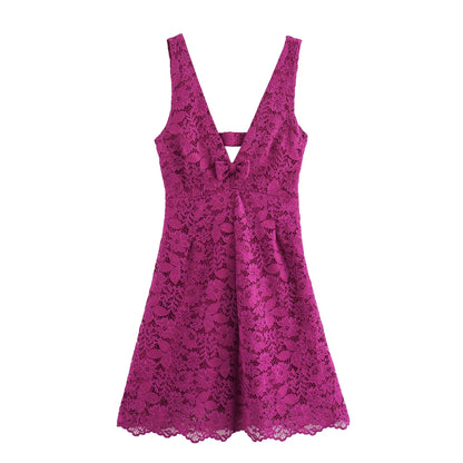 Cocktail Dresses- Romance V-neck Lace Mini Dress for Cocktails- - IndioGear.com