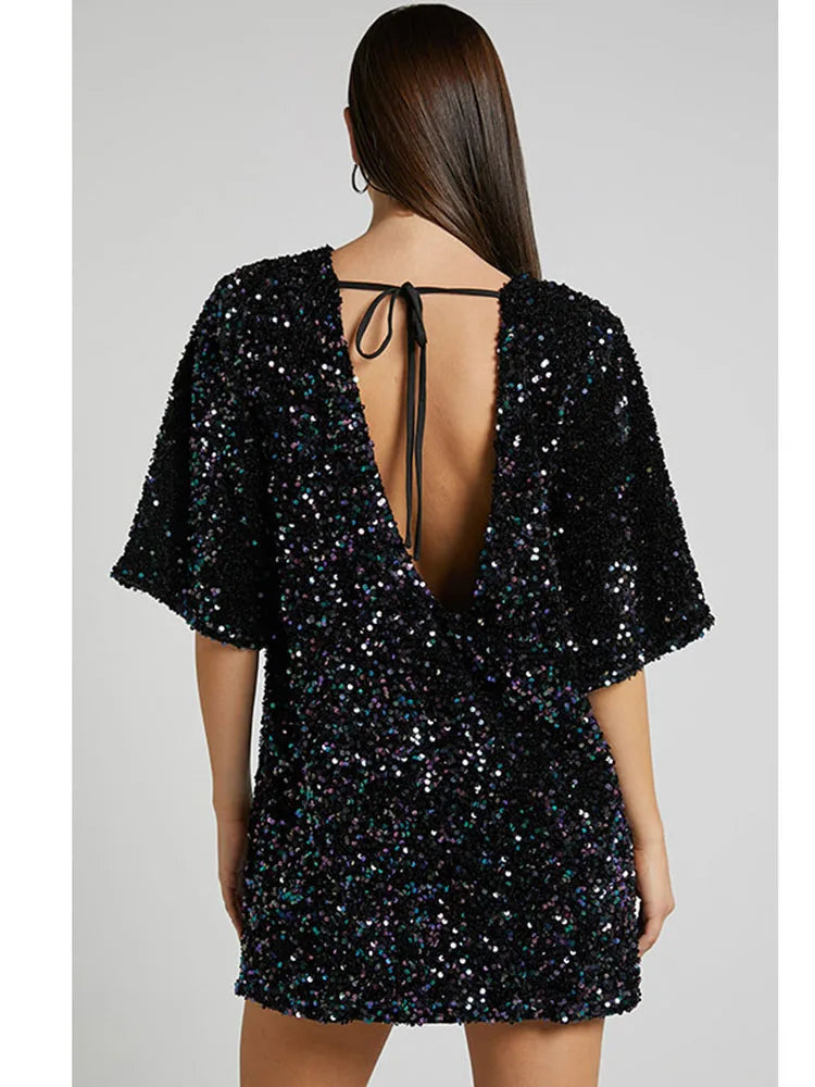 Cocktail Dresses- Sequined Tunic Mini Dress for Holiday Parties- - IndioGear.com