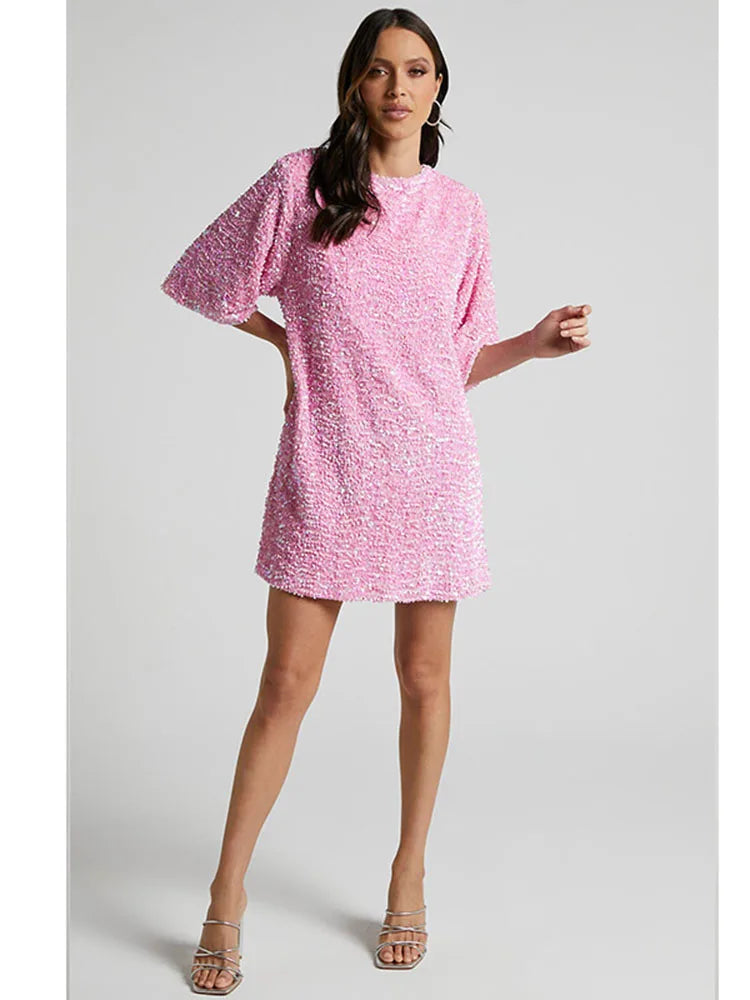 Cocktail Dresses- Sequined Tunic Mini Dress for Holiday Parties- - IndioGear.com