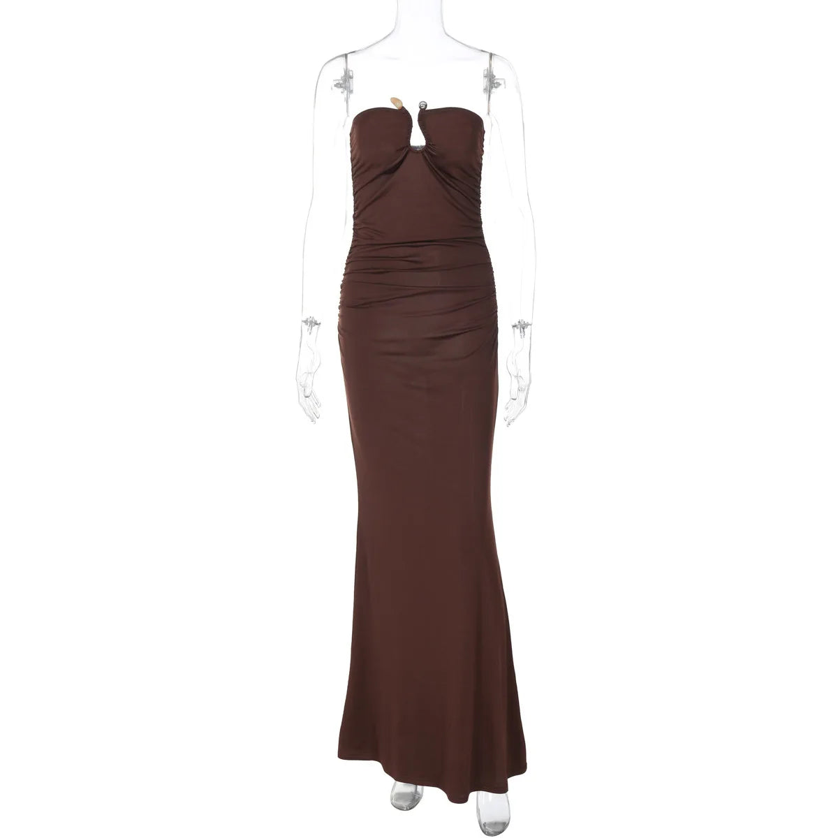 Cocktail Dresses- Strapless Mermaid Evening Dress- Brown- IndioGear Women Clothing