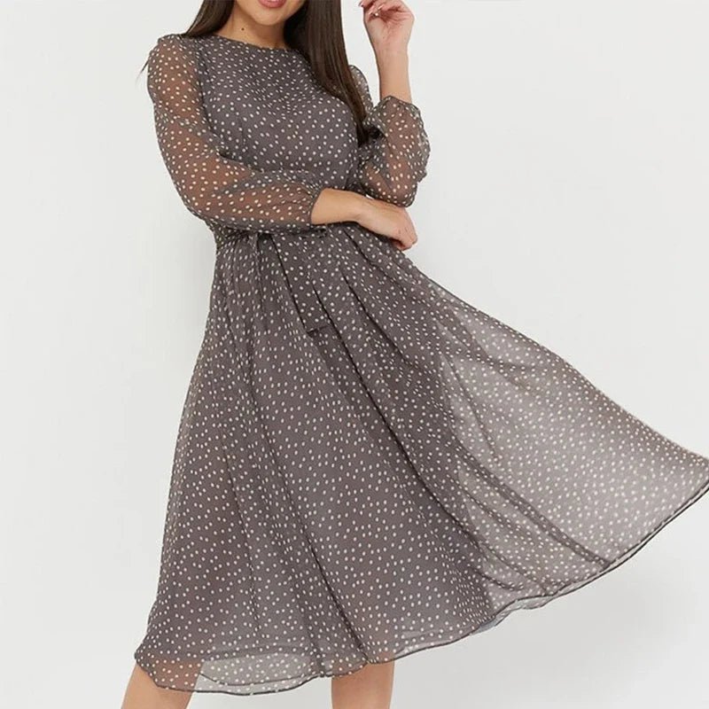 Cocktail Dresses- Timeless Polka Dot Midi Dress with Belt