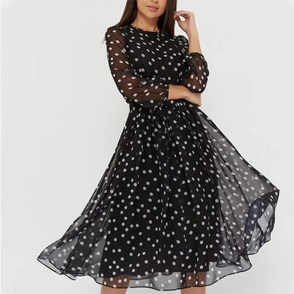 Cocktail Dresses- Timeless Polka Dot Midi Dress with Belt