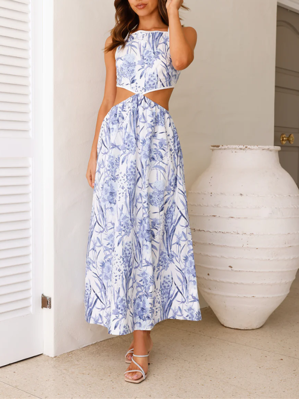 Cocktail Dresses- Tropical Blue Cutout Dress for Summer Weddings- - IndioGear.com