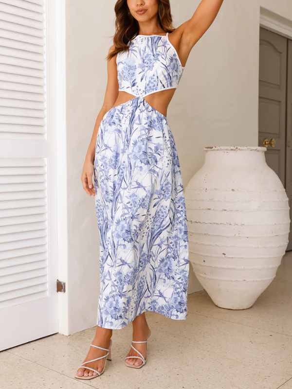 Cocktail Dresses- Tropical Blue Cutout Dress for Summer Weddings- - IndioGear.com