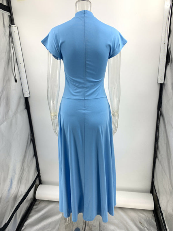 Contemporary Dresses- Modern Sky Blue Midi Dress with Ballet Flair- - IndioGear Women Clothing