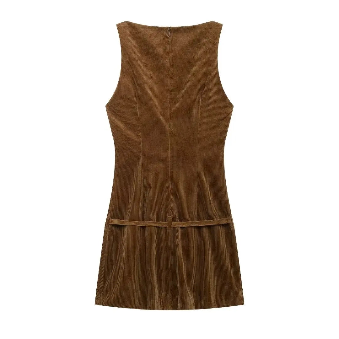 Corduroy Dresses- Fall Corduroy Shift Mini Dress for Social Gatherings- - IndioGear Women Clothing