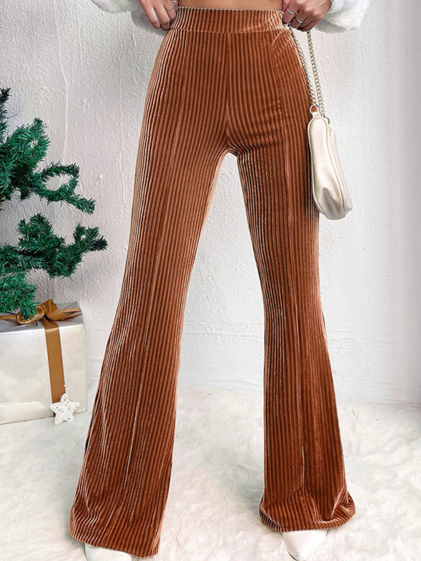 Corduroy Pants- High-Waisted Corduroy Flare Pants Retro Inspired Trousers- - IndioGear Women Clothing