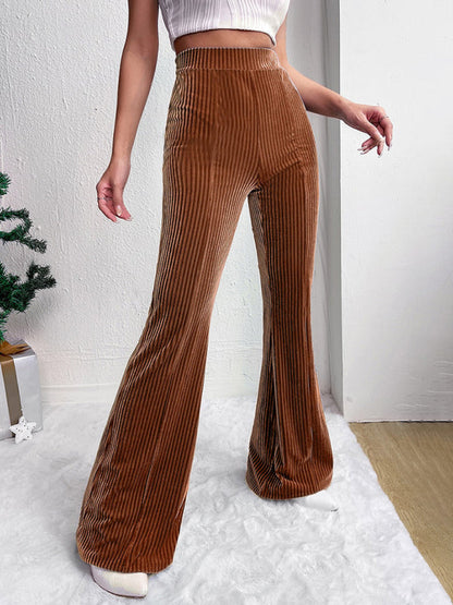 Corduroy Pants- High-Waisted Corduroy Flare Pants Retro Inspired Trousers- - IndioGear Women Clothing