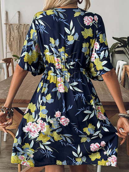 Cover-Up Dresses- Floral Kimono Sleeve Beach Cover-Up Dress- - IndioGear.com