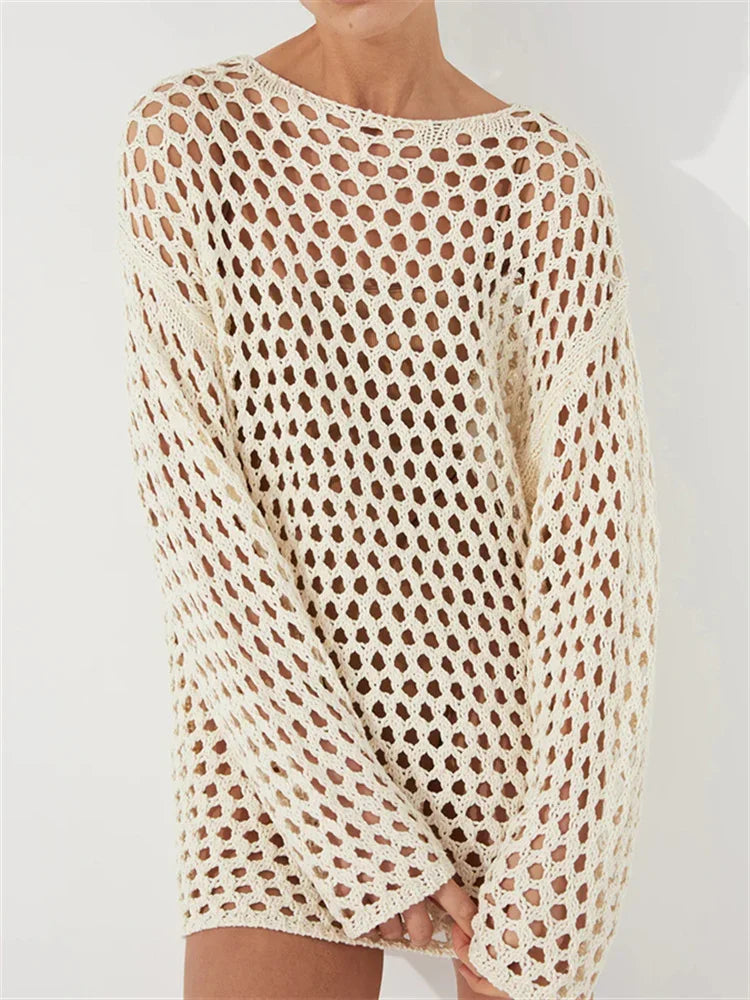 Cover Ups- Women's Open Knitting Cover-Up Top- - IndioGear.com