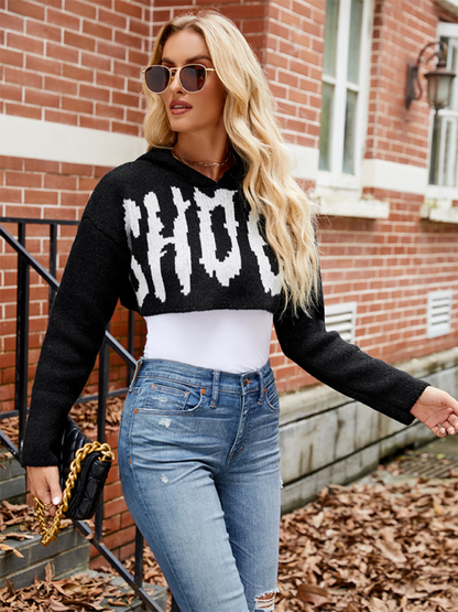 Crop Sweaters- Cropped BOO Sweater Halloween Hoodie- - IndioGear.com