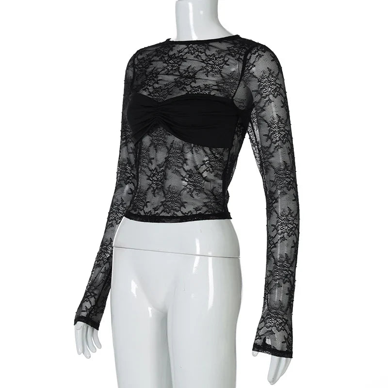 Crop Tops- Floral Lace Under-Bust Crop Top- - IndioGear Women Clothing