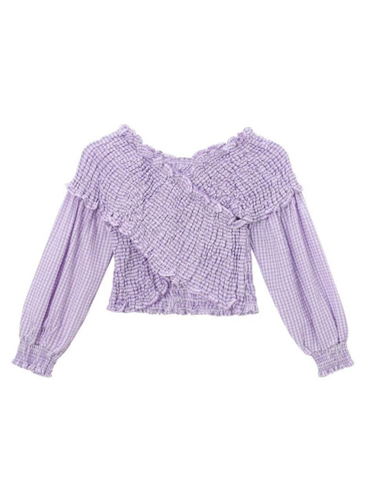 Crop Tops- Gingham Smocked Top for Women- Violet- IndioGear.com