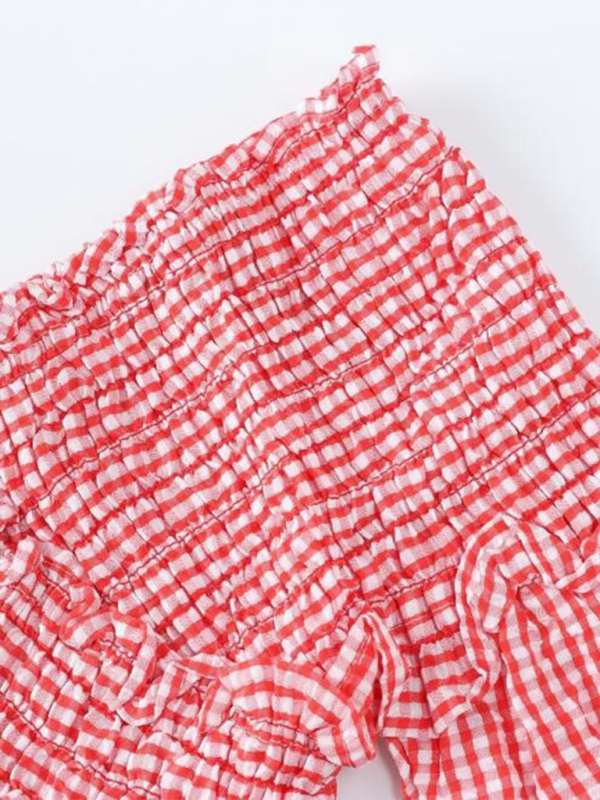 Crop Tops- Gingham Smocked Top for Women- - IndioGear.com