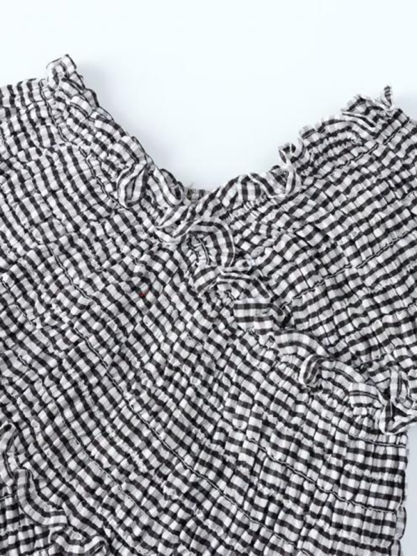 Crop Tops- Gingham Smocked Top for Women- - IndioGear.com