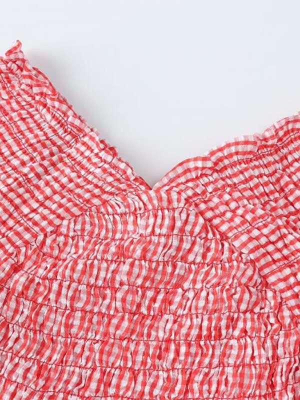 Crop Tops- Gingham Smocked Top for Women- - IndioGear.com