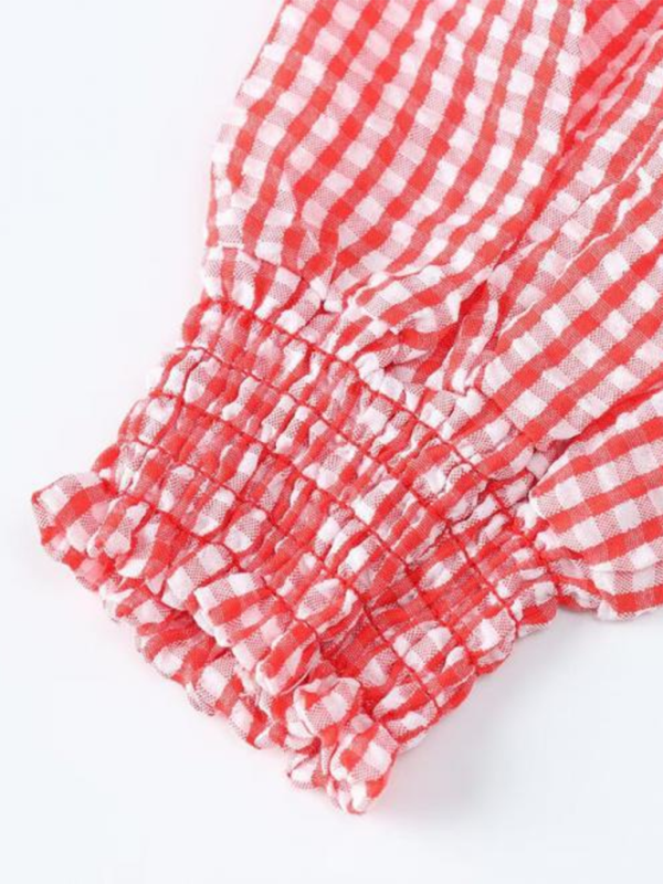 Crop Tops- Gingham Smocked Top for Women- - IndioGear.com