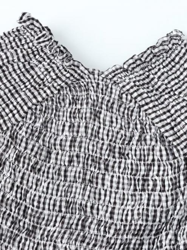 Crop Tops- Gingham Smocked Top for Women- - IndioGear.com