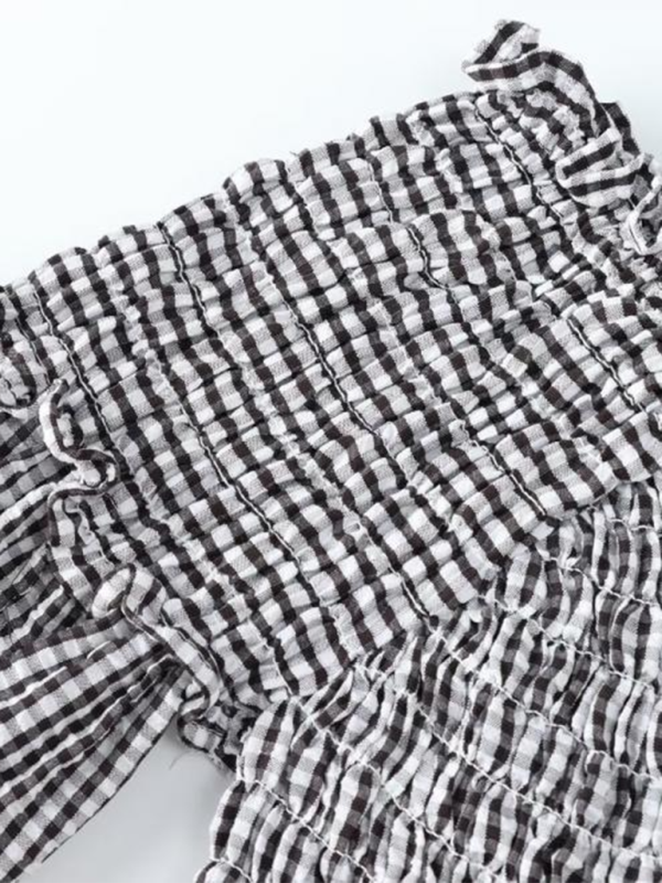 Crop Tops- Gingham Smocked Top for Women- - IndioGear.com