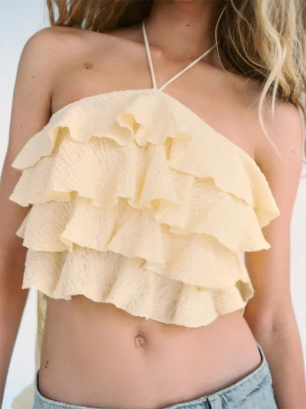 Crop Tops- Playful Layered Ruffled Crop Top- - IndioGear.com