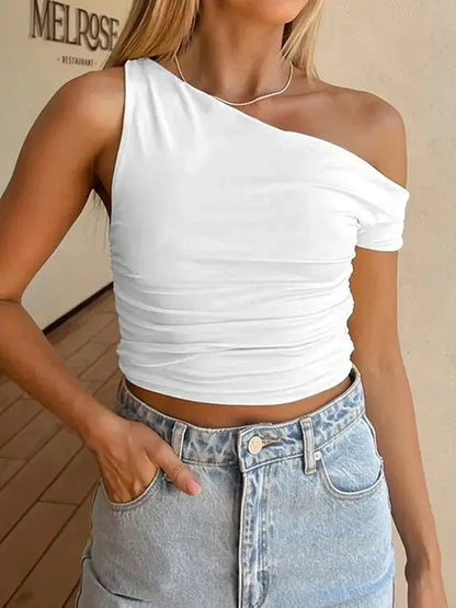 Solid Ruched Crop Top for Sunny Getaways