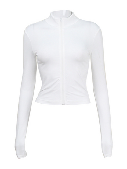 Crop Tops- Sporty White Zip-Up Crop Top T-Shirt for Active Days- - IndioGear.com