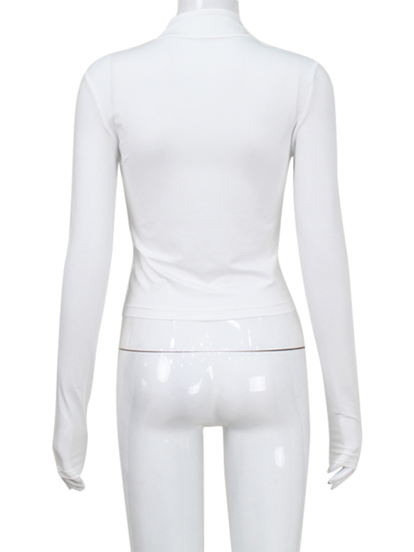 Crop Tops- Sporty White Zip-Up Crop Top T-Shirt for Active Days- - IndioGear.com