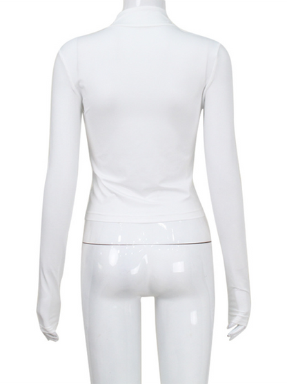 Crop Tops- Sporty White Zip-Up Crop Top T-Shirt for Active Days- - IndioGear.com