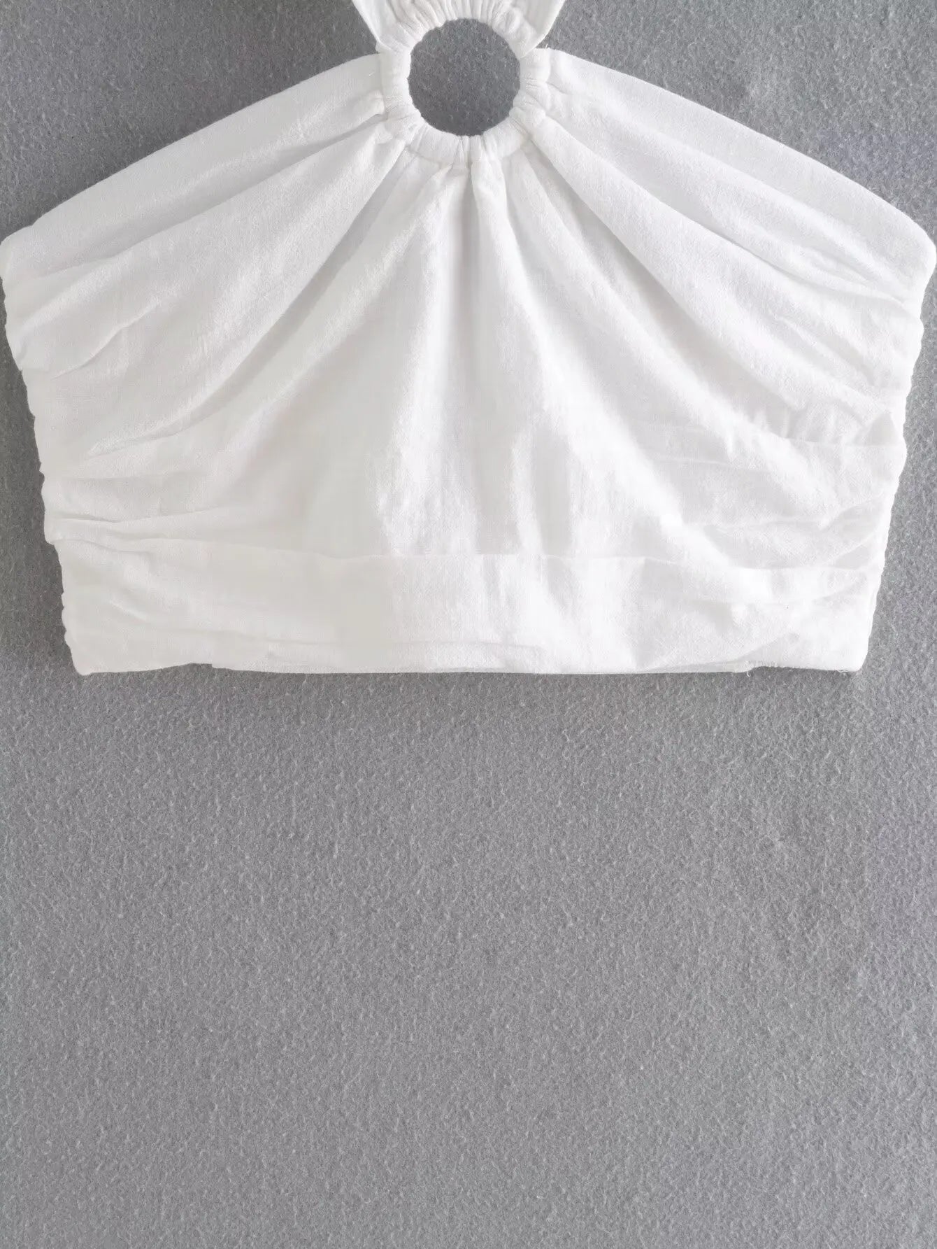 Crop Tops- Women White Cropped Halter Top with Ring Detail- - IndioGear.com