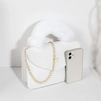 Crossbody Handbags- Soft Furry Plush Top-handle Crossbody Designer Handbags- - IndioGear.com