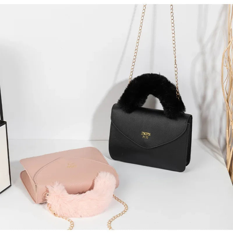 Crossbody Handbags- Soft Furry Plush Top-handle Crossbody Designer Handbags- - IndioGear.com