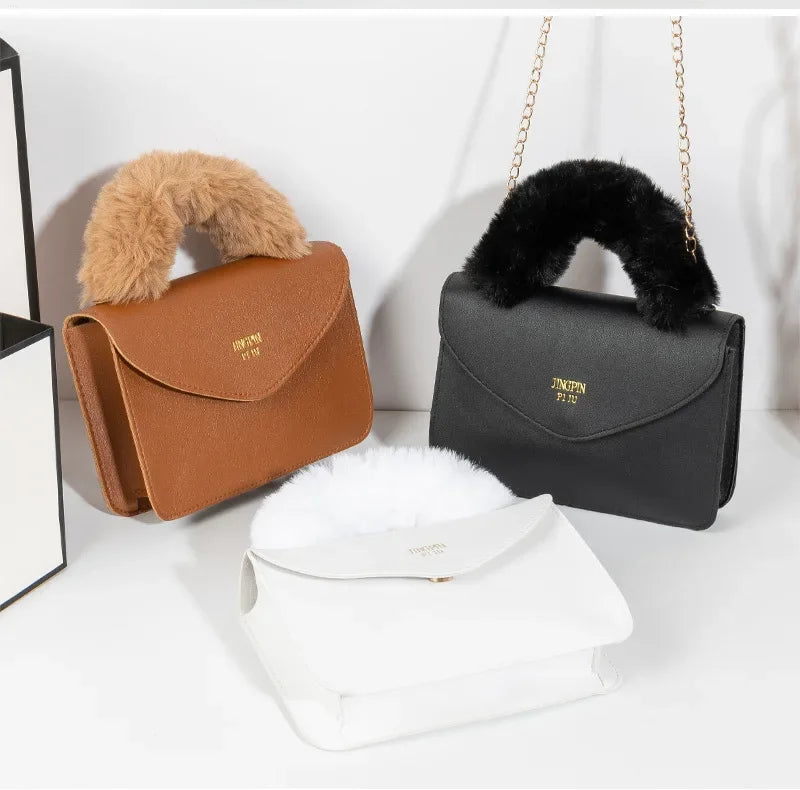 Crossbody Handbags- Soft Furry Plush Top-handle Crossbody Designer Handbags- - IndioGear.com