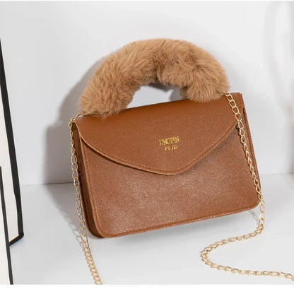 Crossbody Handbags- Soft Furry Plush Top-handle Crossbody Designer Handbags- - IndioGear.com