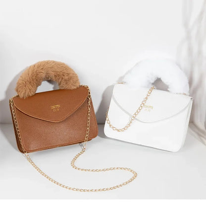 Crossbody Handbags- Soft Furry Plush Top-handle Crossbody Designer Handbags- - IndioGear.com