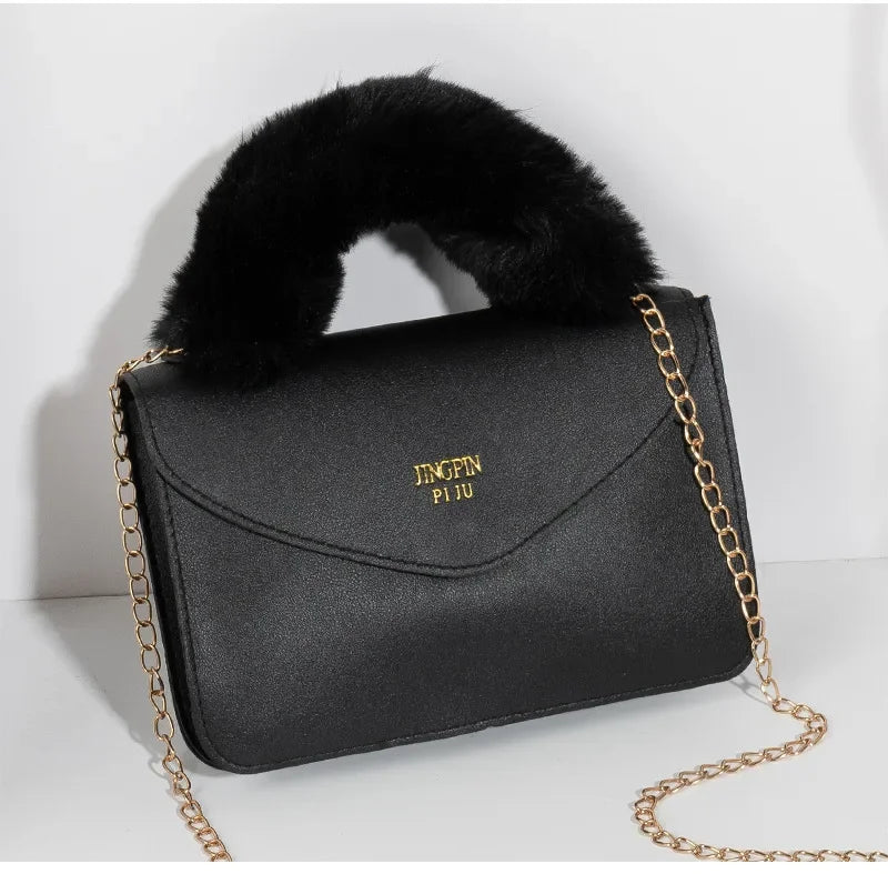 Crossbody Handbags- Soft Furry Plush Top-handle Crossbody Designer Handbags- - IndioGear.com