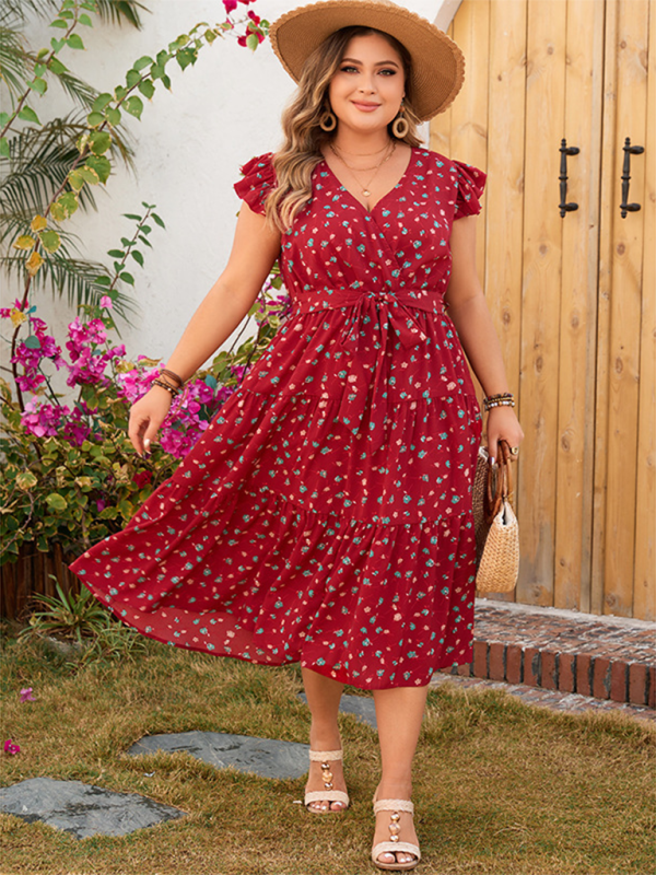 Curvy Dresses- A-Line Belted Curvy Midi Dress for Summer Festivals- - IndioGear.com