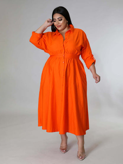 Curvy Dresses- Curvy Cocktail Elegant Long Sleeve Olive Dress- Orange Red- IndioGear Women Clothing