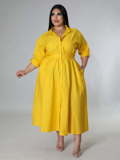 Curvy Dresses- Curvy Cocktail Elegant Long Sleeve Olive Dress- Yellow- IndioGear Women Clothing