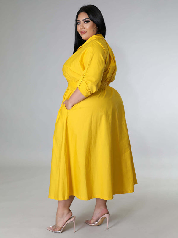 Curvy Dresses- Curvy Cocktail Elegant Long Sleeve Olive Dress- - IndioGear Women Clothing