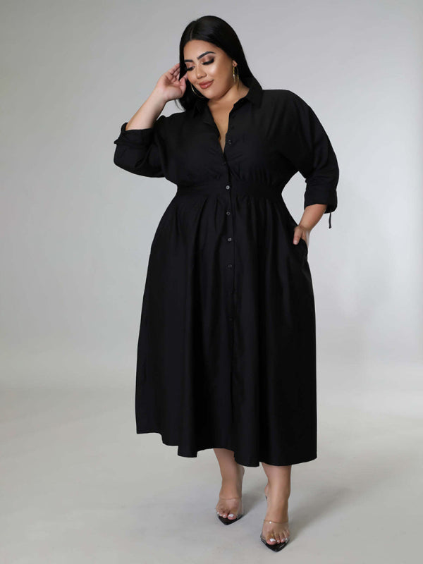 Curvy Dresses- Curvy Cocktail Elegant Long Sleeve Olive Dress- - IndioGear Women Clothing