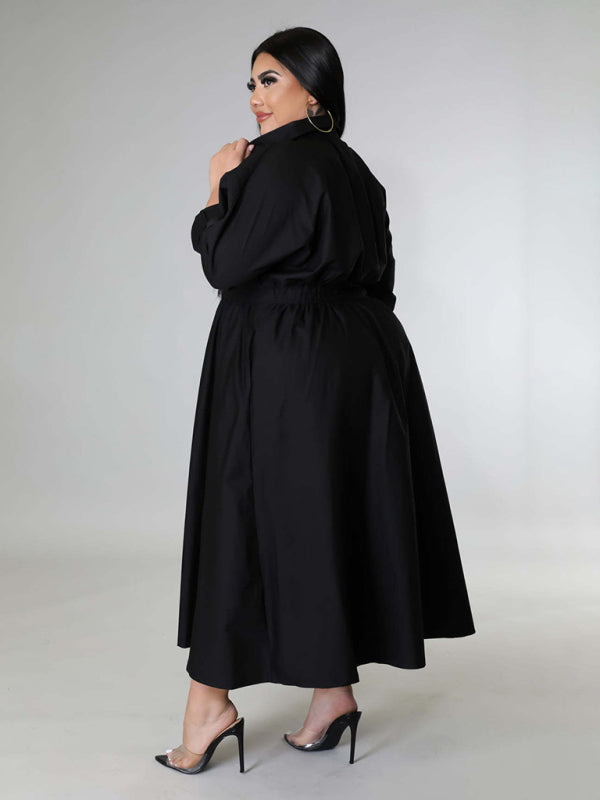 Curvy Dresses- Curvy Cocktail Elegant Long Sleeve Olive Dress- - IndioGear Women Clothing