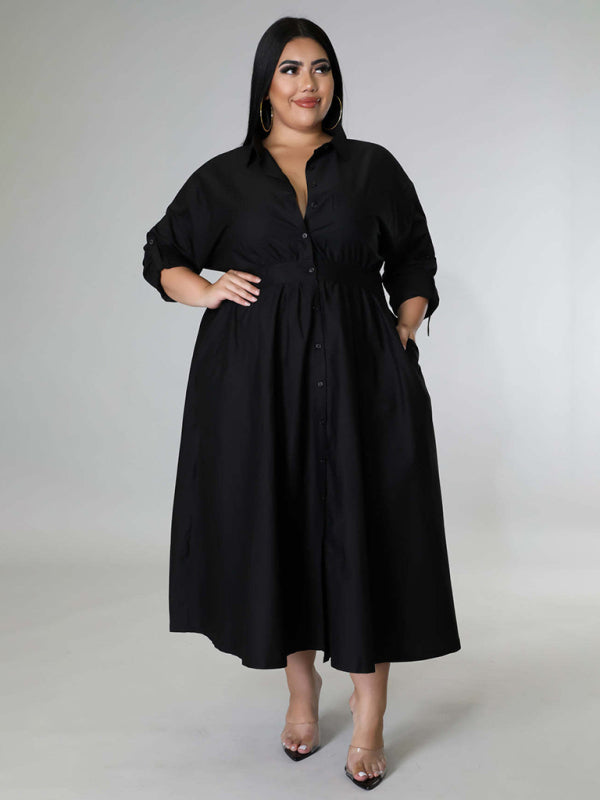 Curvy Dresses- Curvy Cocktail Elegant Long Sleeve Olive Dress- - IndioGear Women Clothing