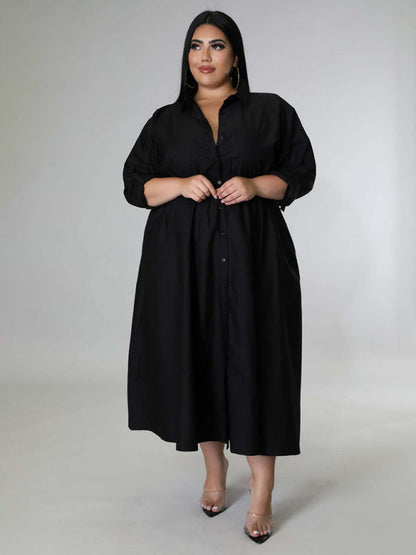 Curvy Dresses- Curvy Cocktail Elegant Long Sleeve Olive Dress- Black- IndioGear Women Clothing