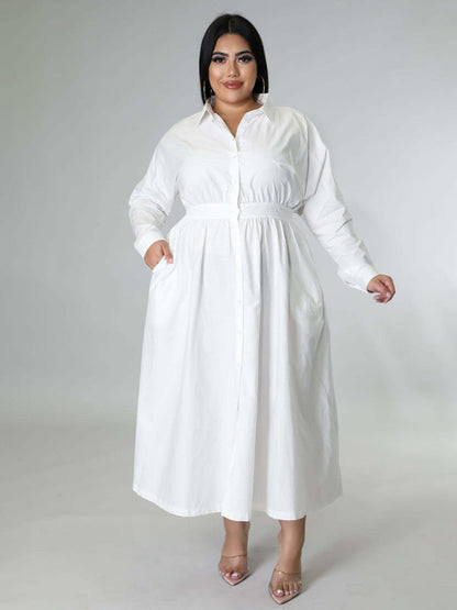 Curvy Dresses- Curvy Cocktail Elegant Long Sleeve Olive Dress- White- IndioGear Women Clothing