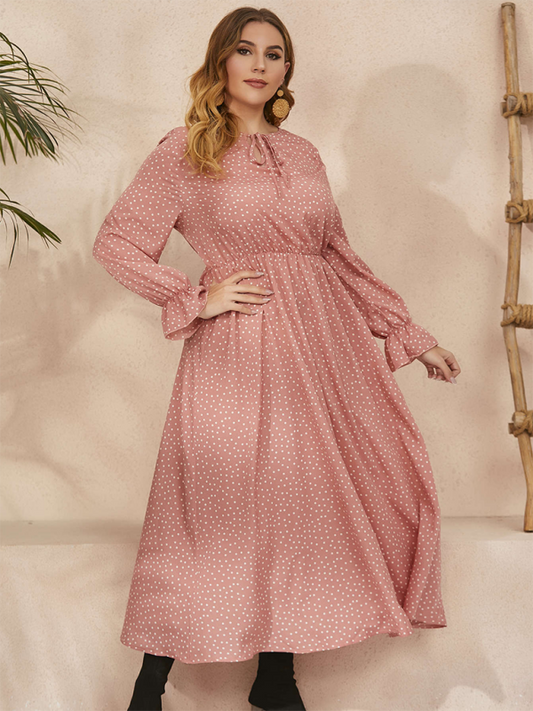 Curvy Dresses- Elegant Plus Size Midi Dress for Day to Night Glamour- Pink- IndioGear.com