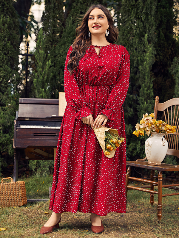 Curvy Dresses- Elegant Plus Size Midi Dress for Day to Night Glamour- Red- IndioGear.com