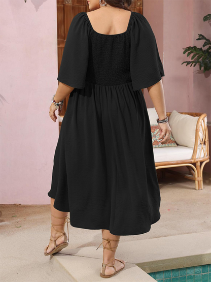 Curvy Dresses- Plus Size A-Line Dress with Button-Up Front and Bow- - IndioGear.com