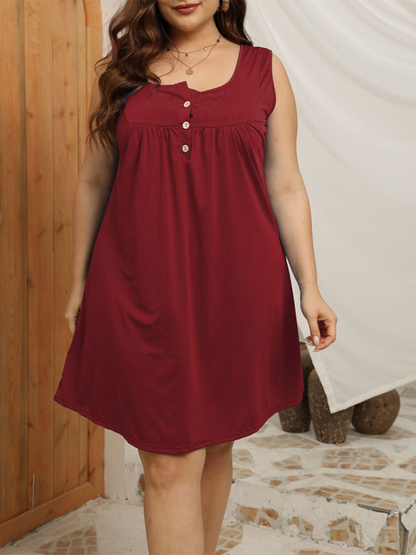 Curvy Dresses- Summer Knee-Length Tank Dress for Curvy Fashionistas- Wine Red- IndioGear.com