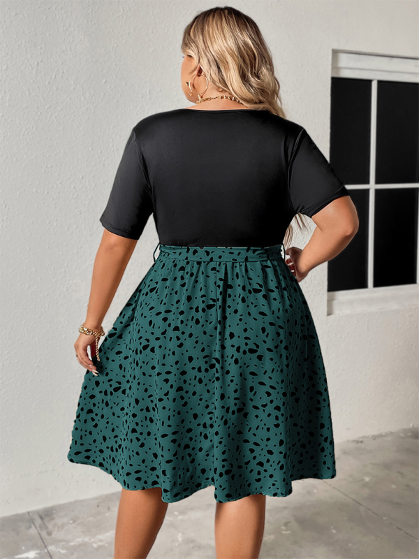 Curvy Dresses- Surplice Cinched Leopard Print Midi Dress for Special Events- - IndioGear.com